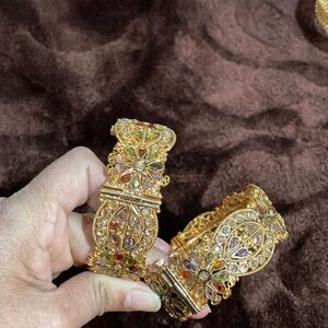 Golden Bangles with Multicolor Floral Design